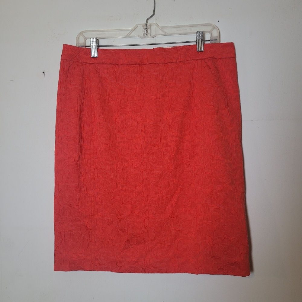 Vanessa Virginia Red-Orange Brocade Pencil Skirt Size 12